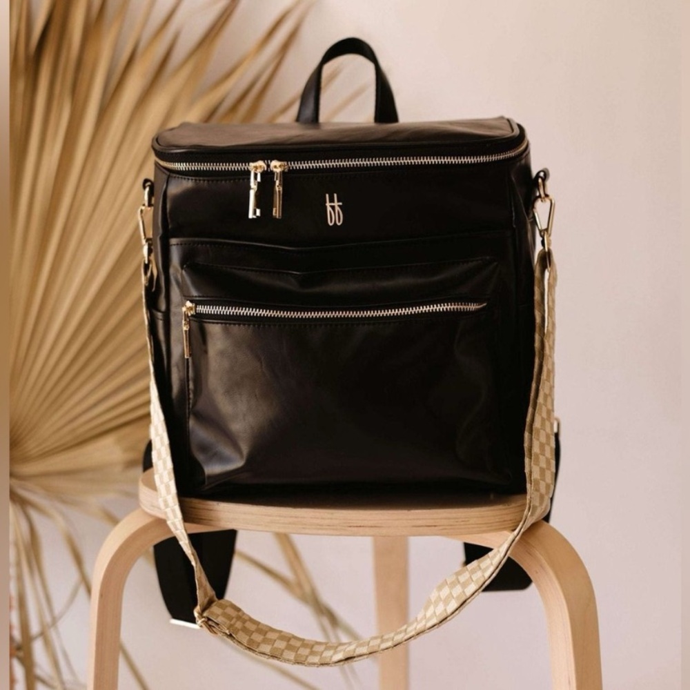 Forever French Black Vegan Leather Backpack‎ Diaper Bag